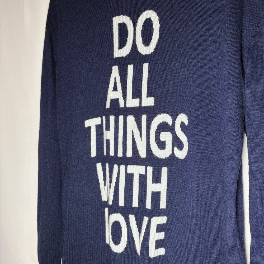 Press Womens Navy Blue Do All Things With Love Graphic Long Cardigan Sweater M - Picture 4 of 7